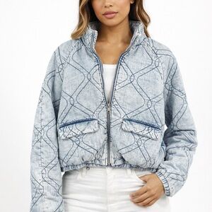 Marc New York Acid Wash Cropped Denim Zip Jacket Medium Streetwear NWT $109